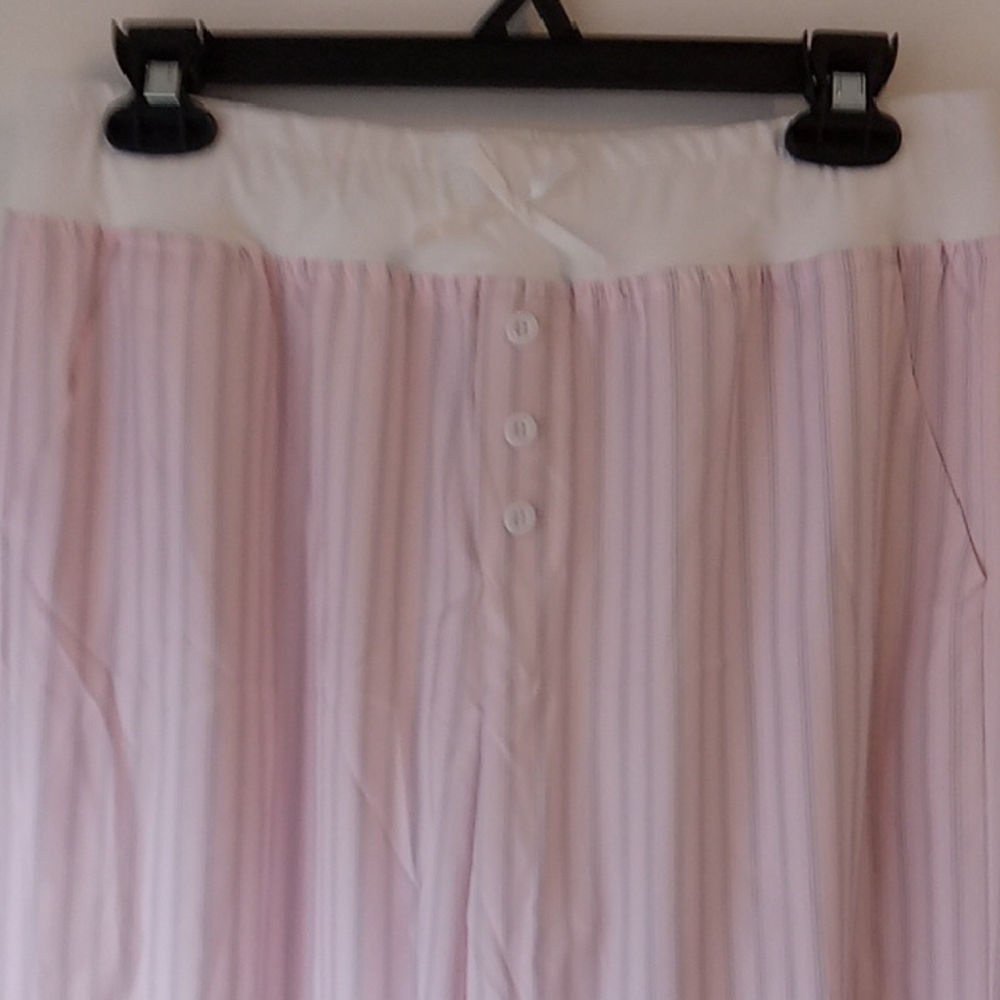 Pink Striped Wide-Leg Pajama Pants Satin Feel Size LP - Picture 2 of 8